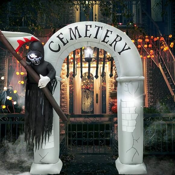 8 FT Halloween Inflatables Archway with Ghost and Build-in LEDs